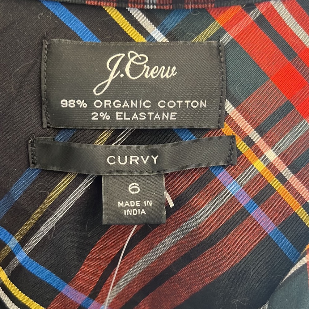 J.Crew  Black Plaid Stewart Tartan Tailored Curvy 6 Blouse.